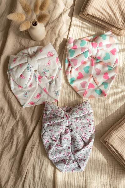 Babydonat Mia Bloom 3-Piece Cotton Baby Bonnet Set - Flexible Bow, Butterfly,...