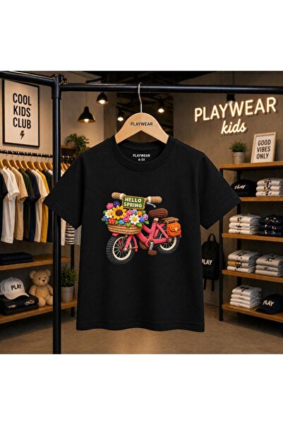 playwear Hello Spring Tricou unisex pentru copii, imprimat cu biciclete, 100%...