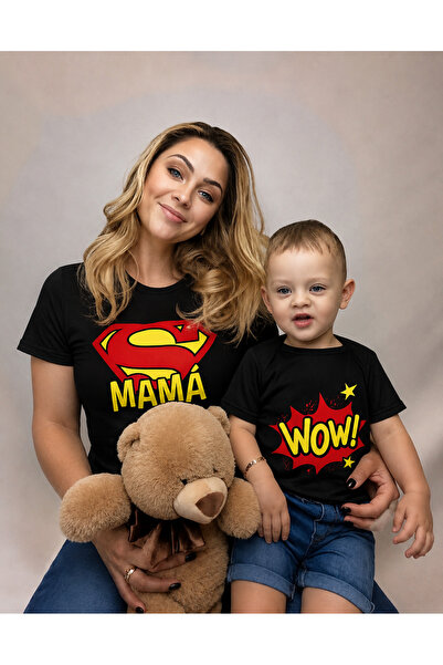 LORVEX Tricou combinat mamă-fiică - băiat, 100% bumbac, supradimensionat, pen...