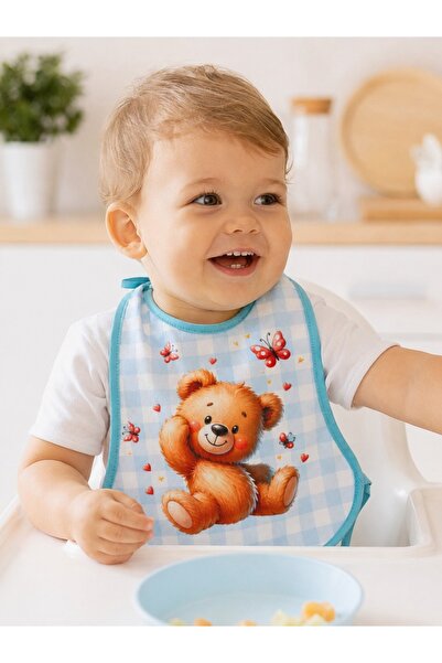 Pure Boutique Bavetica bebe impermeabila bleu cu ursulet si fluturasi pentru ...
