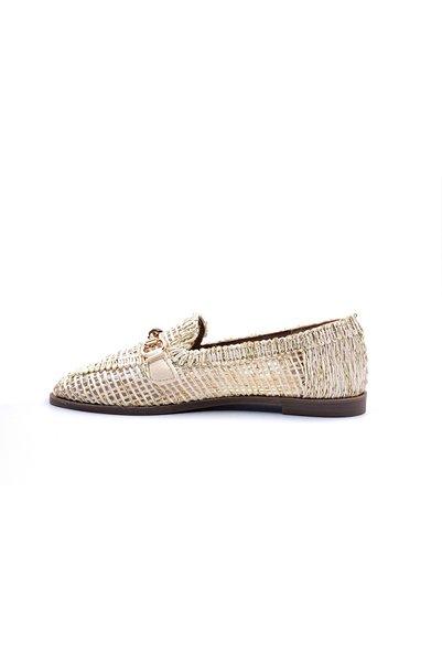 Guja Straw Detailed Mesh Beige Color Women's Flat Heel Moccasin Loafer Shoes