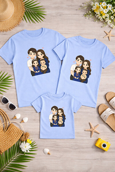 LORVEX Tricou combinat mamă, tată și copil, din bumbac, supradimensionat, pen...