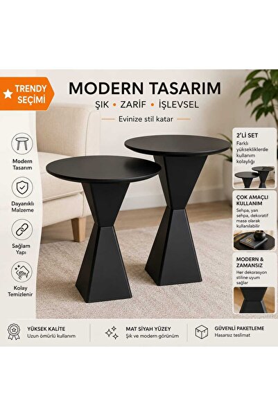 Gold Design PLATİN model Lake siyah İkili takım 55-60 cm yan sehpa zigon fiskos