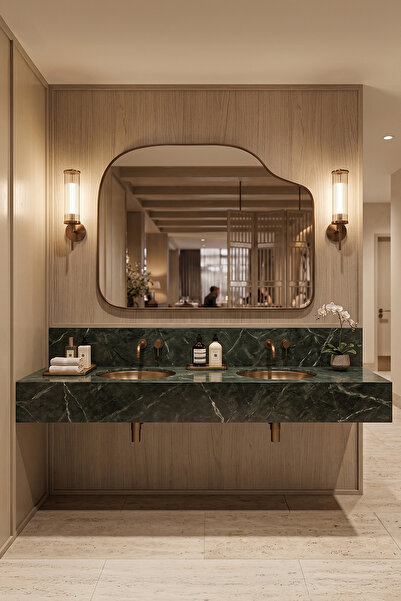 Fawdecor Organik Form Ahşap Çerçeveli Dekoratif Duvar Aynası Salon Antre Yata...