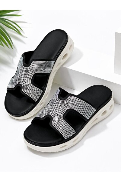 Chrisbella Women’s Sandals-Rhinestone Platform Slide Sandals – Casual Lightwe...