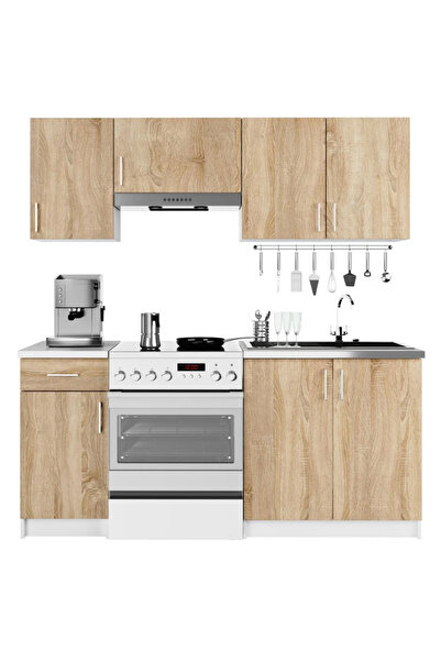 SERSIMO Set de mobilier de bucătărie Lima cu blat, 180x45x203 cm, alb/stejar ...