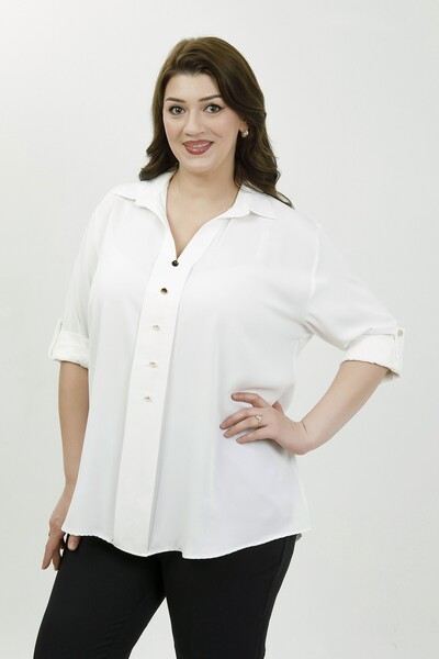 By Alba Collection Дамска бяла риза от дубайски плат, ефирна, текстурирана, г...