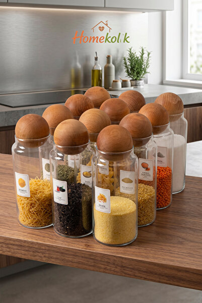 Homekolik Set of 12 Glass Jars with Wooden Cork Lids and Labels, 1300 ml |   ...