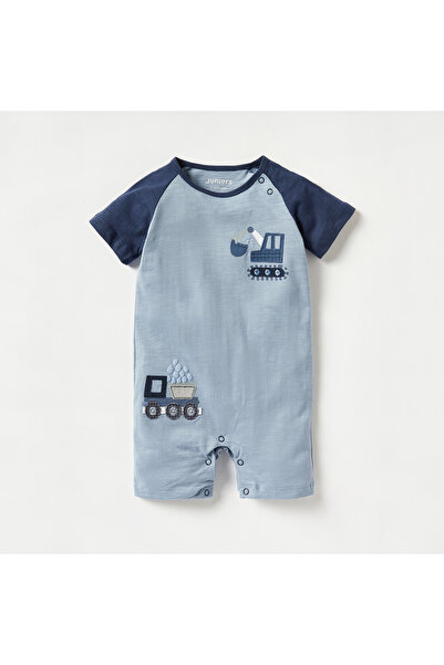 Juniors Vehicle Applique Detail Romper with Snap Button Closure and Short Sle...