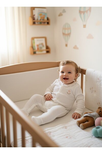 Nio Lua Baby Girl Rose Embroidered Cotton One-Piece Jumpsuit with Booties