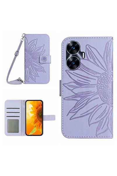 sscase Flower Embossed Leather Θήκη Πορτοφόλι Purple (Realme C55)