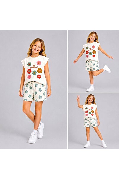 Melodikids Момичешки летен памучен комплект от тениска и къси панталони