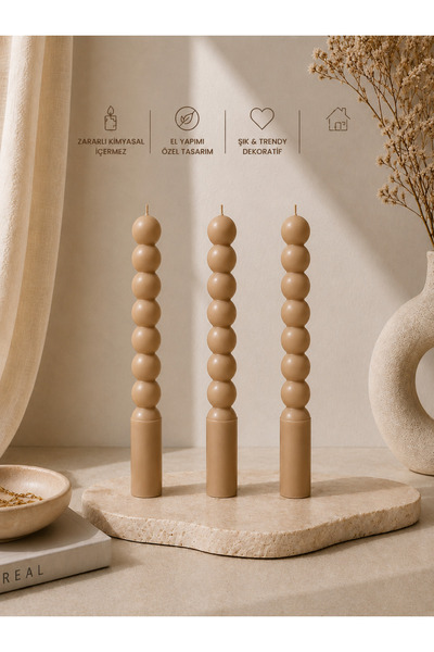 Bead 3'Lü Dekoratif Bubble Şamdan Mum Seti - El Yapımı Şık Şamdan Mumu - Ev D...