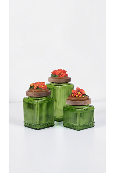 byUZUNOĞLU Vintage Country Decorative Glass Jar Set of 3 - Sunset Flower Deta...