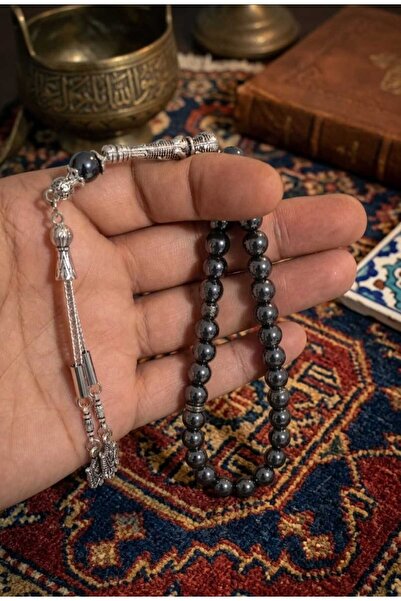Doğaltaş Erkek Hematit Doğal Taş Küre Kesim Ahşap Kutulu Tesbih