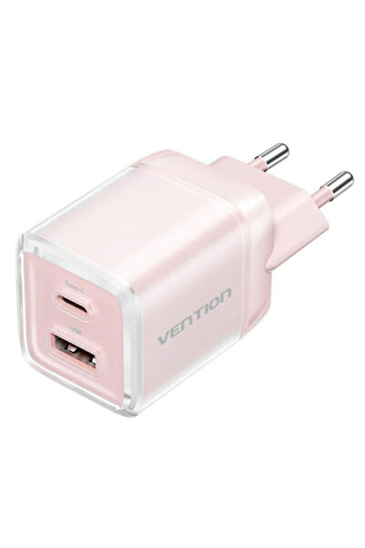 Vention Ασύρματος φορτιστής GaN με θύρες USB-A και USB-C 45W Ροζ