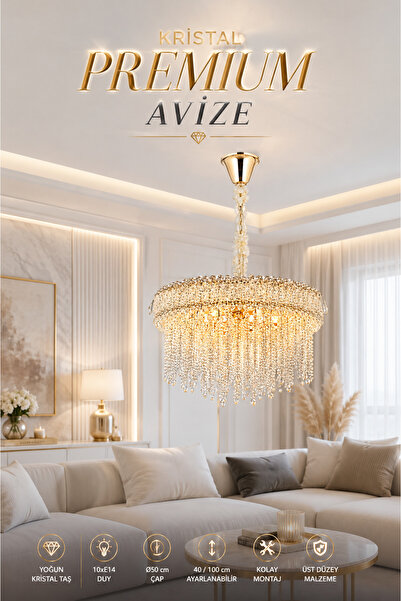 Elvora Home Modern (PREMIUM) Gold Avize Sarkıt Salon Yemek Odası Avizesi 10xE14