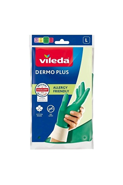 Vileda Dermo Plus 177722 Gloves, L, Cotton/Nitrile, Green