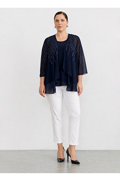 Selen Lacivert Kadın Taşlı Normal Fit Bluz 26YSL8371