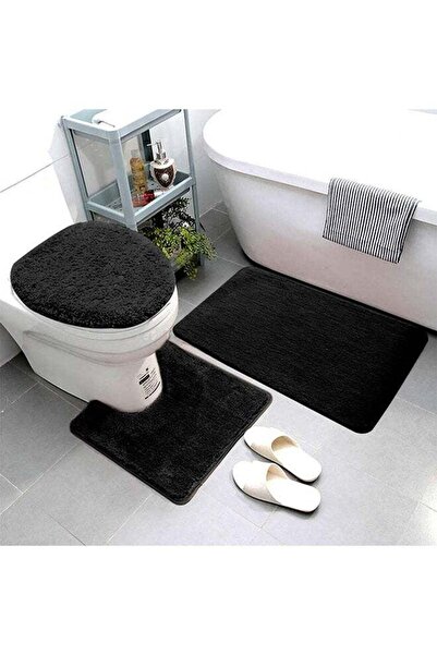HQ-GAMING 3 Piece Absorbent Solid Bathroom Rug Set with Rubber Backing Non-Sl...