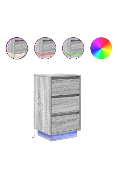 vidaxl Noptiera cu lumini LED Gri Sonoma 38x34x65 cm