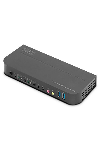 Digitus KVM Switch, Metal, 2x1 HDMI, USB, 178x75x26 mm, Gray