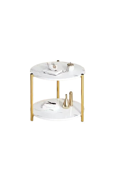 TodayShop Măsuță de cafea rotundă cu 2 niveluri de depozitare - Design modern...
