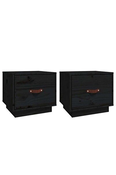 vidaxl Noptiere, 2 buc., negru, 40x34x35 cm, lemn masiv de pin