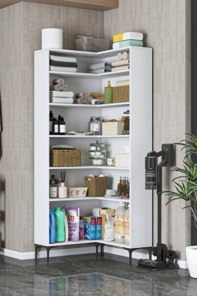 Rani Mobilya Rani KC106 Köşe Banyo Dolabı 5 Raflı Çok Amaçlı Dolap Beyaz