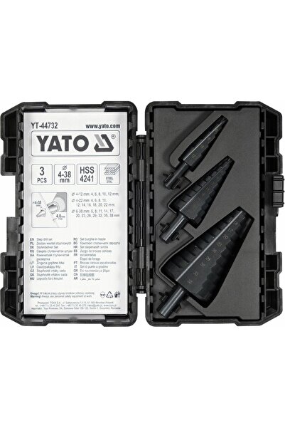 yato YT-44732 3-Piece Step Drill Bit Set, 4-38 mm, HSS4241, for Metal