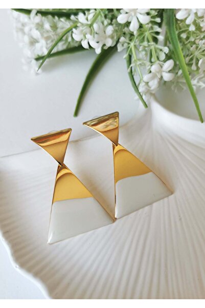 Halley Concept White Prism Enamel Coated Geometric Steel Dangle Earrings 3X5 cm