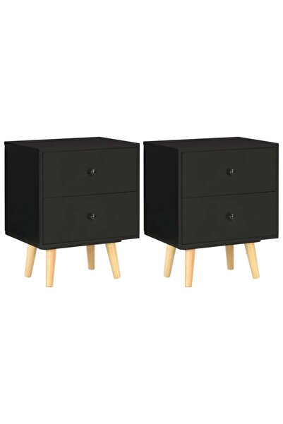 vidaxl Noptiere, 2 buc., negru, 40 x 30 x 50 cm, lemn masiv de pin
