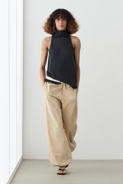 Massimo Dutti Dökümlü halter yaka bağcıklı bluz