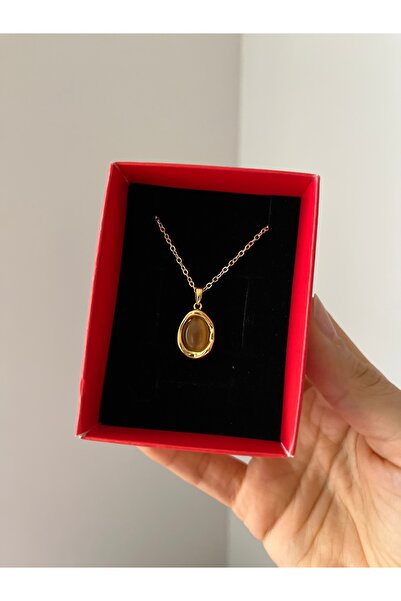 Rose and Light قلادة بيضاوية الشكل من الحجر - ذهبية
