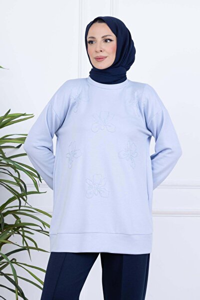 Moodbasic Boncuk Nakışlı Modal Tunik - Açık Mavi
