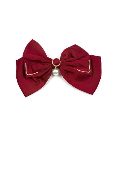 MD Moda Accessories مشبك شعر أوتوماتيكي فاخر من الساتان مزين باللؤلؤ
