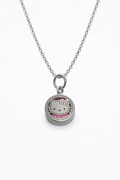 MakeWell Cute Cat Figured Steel Necklace – Round Design with Silvery Pink Det...
