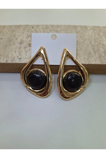 Mf Black Stone Vintage Earrings