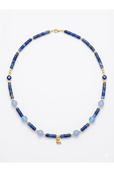 Shine Elagance Natural Stone Cylinder Cut Sodalite Round Cut Blue Quartz Lett...