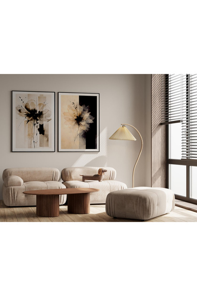 Gepetto Wood 2'li Modern Soyut Çiçek İkili Tablo Seti