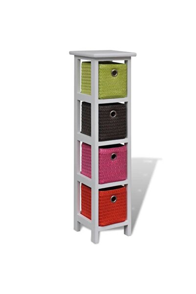 vidaxl Storage shelf with multi-colored baskets, paulownia wood