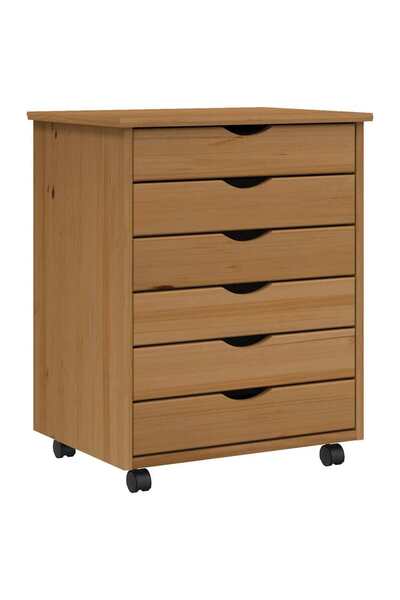 vidaxl Rolling cabinet with drawers "MOSS", honey brown, solid pine wood