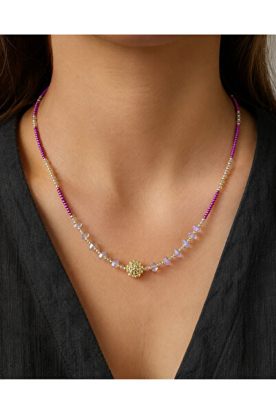 PURE BERRY Beaded Clover Motif Necklace