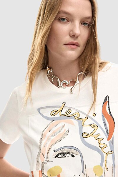 Desigual Tricou de damă cu imprimeu artistic figurativ alb