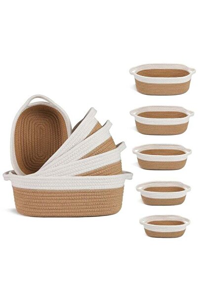 Arabest 5 Pieces Oval Storage Basket Set,Natural Cotton Rope Woven,Storage Bo...