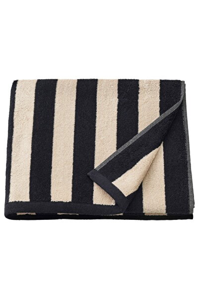 IKEA SLÅNHÖSTMAL Bath towel, black/light beige striped, 70 x 140 cm