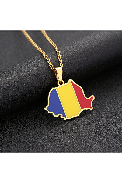 Tessero Lantisor Dama si Barbati Cu Pandantiv Harta Romaniei, In Culorile Tri...