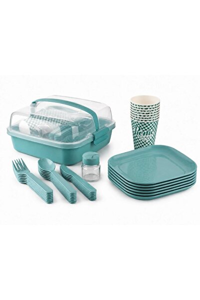 BuradaBuldun Titiz Lovely 32 Parça 6 Kişilik Piknik Seti BPA Free Kapaklı Taş...