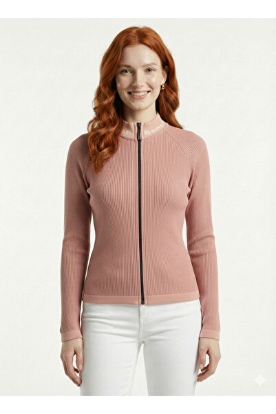 Neden Tekstil Bench Women's Pink Zippered Knitwear Cardigan