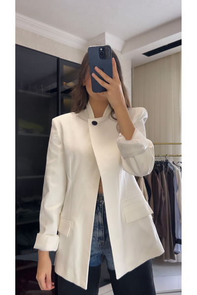 LARİSSA COSMETİC Yeni sezon kruvaze tek düğme detay Blazer ceket